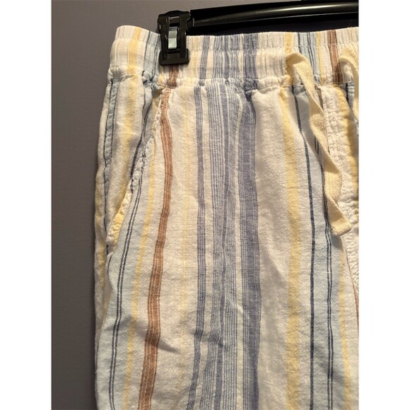 Lucky Brand Sleep Shorts Womens Size S Cream Tan Blue Striped Drawstring - Picture 2 of 10
